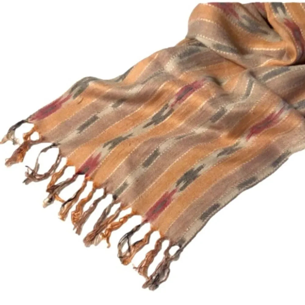 80’s Vintage Scarf Ikat Woven Orange/Cream/Brown/Red/Black